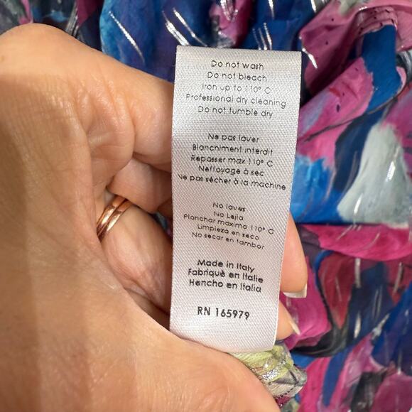 Adrienne Landau Floral Watercolor Draped High Slit Deep V Maxi Gown Sz 12 NWT - Picture 8 of 14